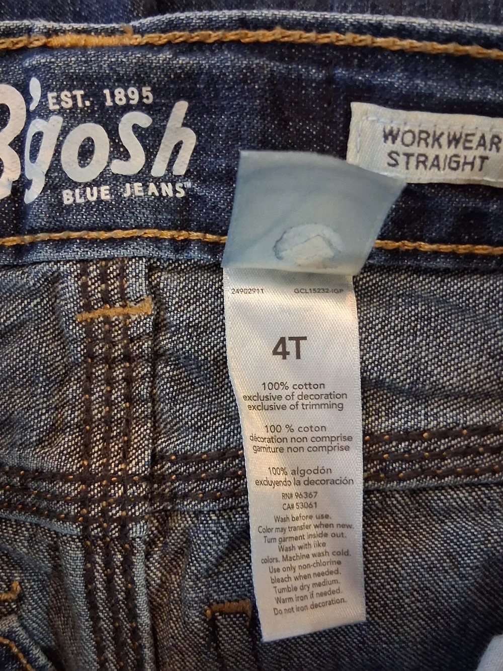 Oshkosh Boys Workwear Straight Denim Jeans Size 4T